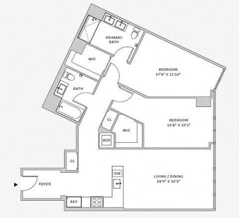 Floor plan for 2 beds, 2 baths, 1191 sqft