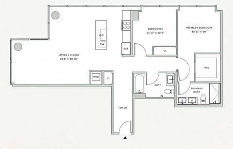 Floor plan for 2 beds, 2 baths, 1197 sqft
