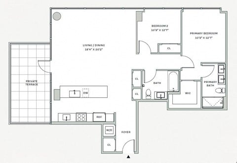 Floor plan for 2 beds, 2 baths, 1268 sqft