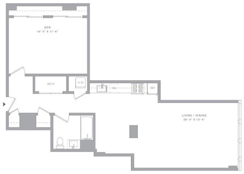 Floor plan for studio, 1 bath, 900 sqft