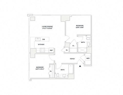 Floor plan for 2 beds, 2 baths, 942 sqft