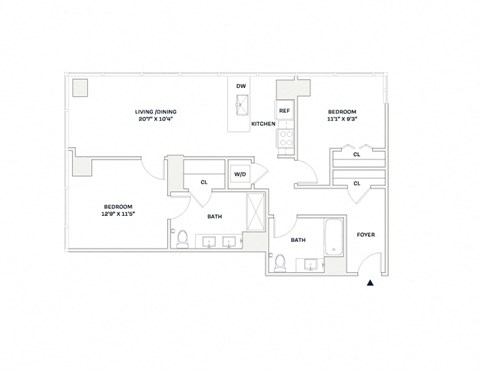 Floor plan for 2 beds, 2 baths, 978 sqft