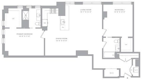 Floor plan for 2 beds, 2 baths, 1315 sqft
