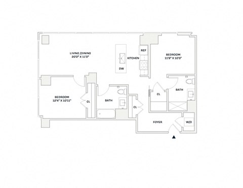 Floor plan for 2 beds, 2 baths, 998 sqft