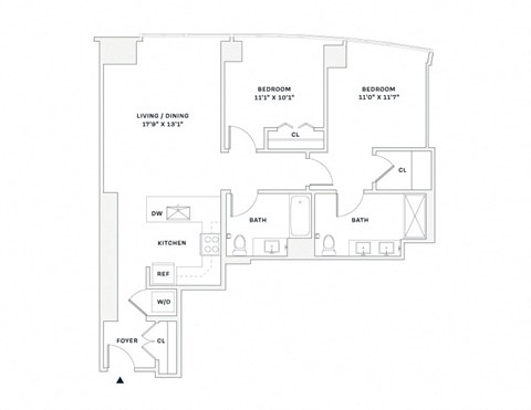 Floor plan for 2 beds, 2 baths, 1019 sqft