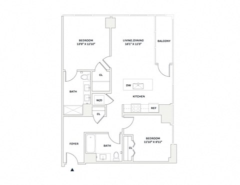 Floor plan for 2 beds, 2 baths, 1079 sqft
