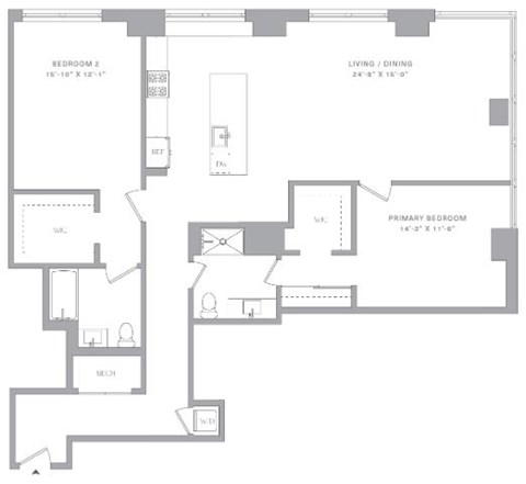 Floor plan for 2 beds, 2 baths, 1453 sqft