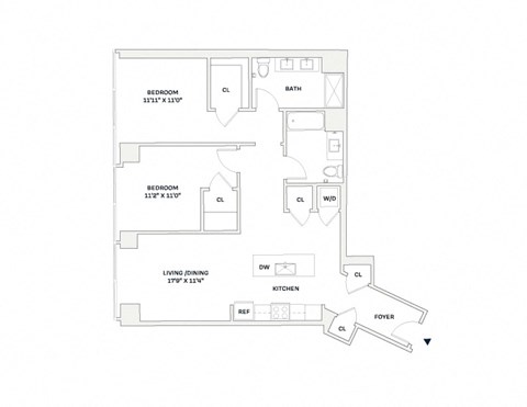 Floor plan for 2 beds, 2 baths, 1121 sqft