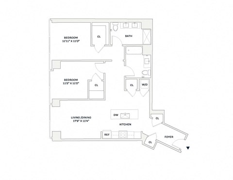 Floor plan for 2 beds, 2 baths, 1132 sqft