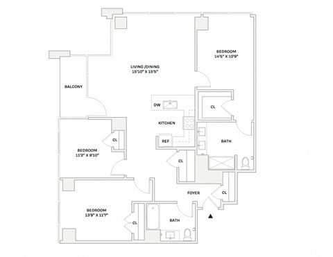 Floor plan for 3 beds, 2 baths, 1481 sqft