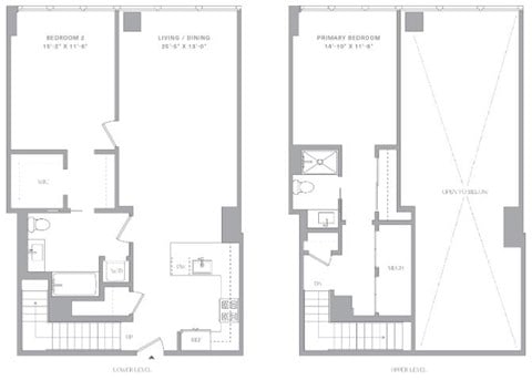 Floor plan for 2 beds, 2 baths, 1232 sqft