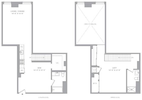 Floor plan for studio, 2 baths, 1043 sqft