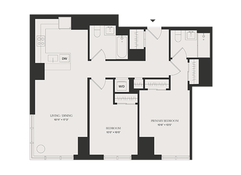 Floor plan for 2 beds, 2 baths, 980 sqft