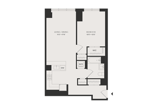 Floor plan for 1 bed, 1 bath, 742 sqft