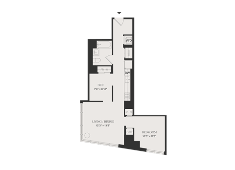 Floor plan for 1 bed, 1 bath, 721 sqft