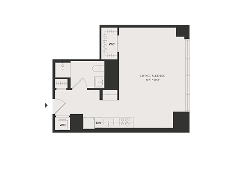 Floor plan for studio, 1 bath, 511 sqft