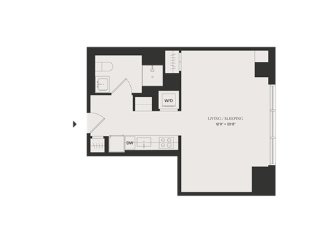 Floor plan for studio, 1 bath, 438 sqft