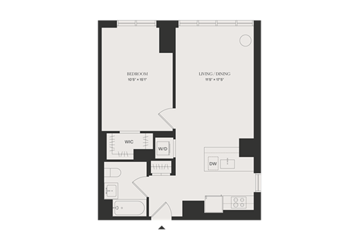 Floor plan for 1 bed, 1 bath, 665 sqft
