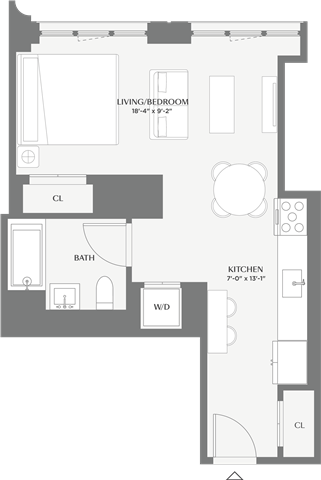 Floor plan for studio, 1 bath, 505 sqft