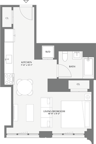 Floor plan for studio, 1 bath, 508 sqft