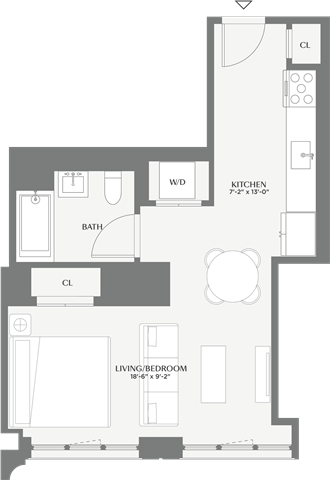 Floor plan for studio, 1 bath, 510 sqft