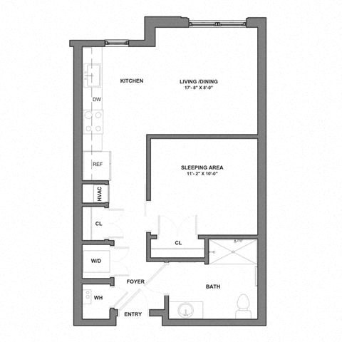Floor plan for 1 bed, 1 bath, 564 sqft
