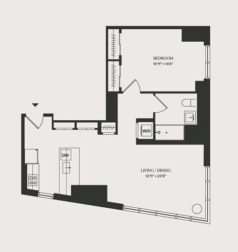 Floor plan for 1 bed, 1 bath, 794 sqft