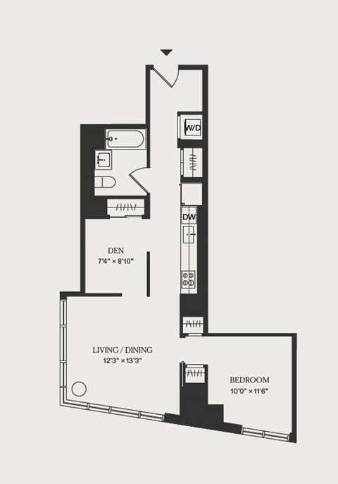 Floor plan for 1 bed, 1 bath, 721 sqft
