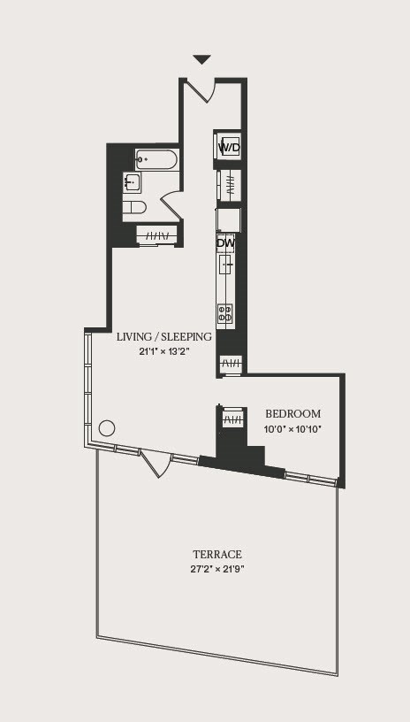 Floor plan for 1 bed, 1 bath, 704 sqft