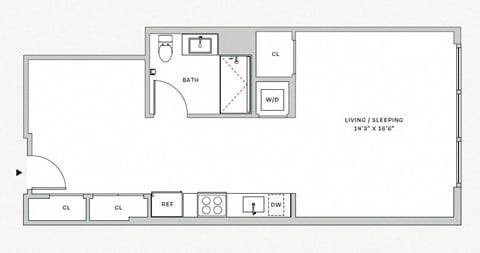 Floor plan for studio, 1 bath, 639 sqft
