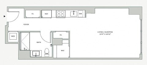 Floor plan for studio, 1 bath, 546 sqft