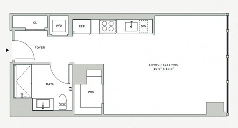 Floor plan for studio, 1 bath, 563 sqft
