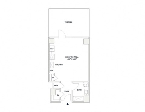 Floor plan for studio, 1 bath, 502 sqft