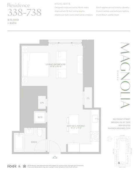 Floor plan for studio, 1 bath, 552 sqft