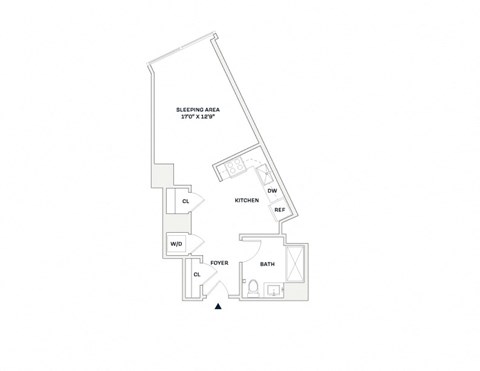 Floor plan for studio, 1 bath, 524 sqft