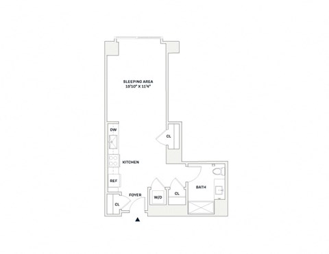 Floor plan for studio, 1 bath, 526 sqft