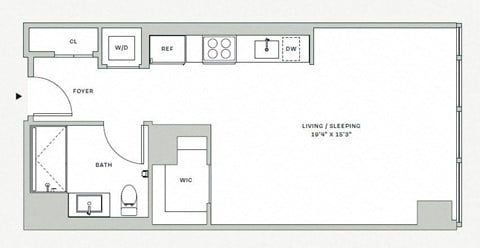 Floor plan for studio, 1 bath, 520 sqft