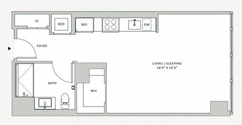 Floor plan for studio, 1 bath, 554 sqft