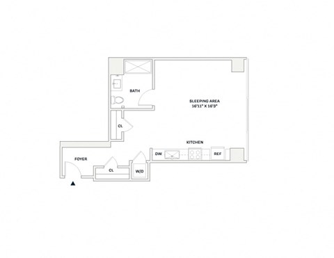Floor plan for studio, 1 bath, 562 sqft
