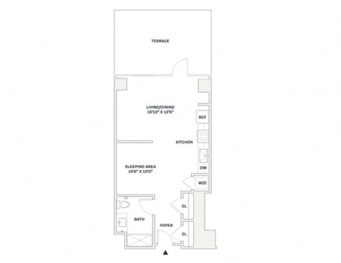 Floor plan for studio, 1 bath, 571 sqft