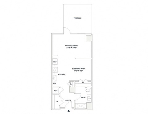 Floor plan for studio, 1 bath, 575 sqft