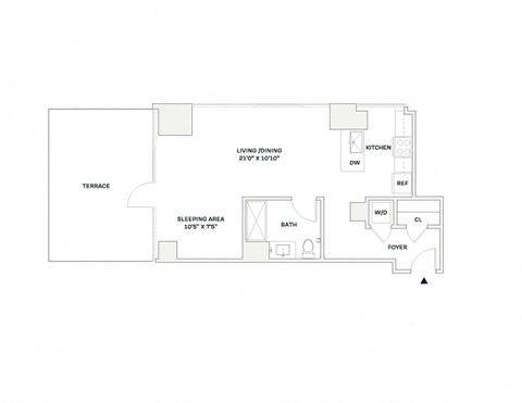 Floor plan for studio, 1 bath, 617 sqft