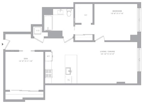 Floor plan for 1 bed, 1 bath, 1012 sqft