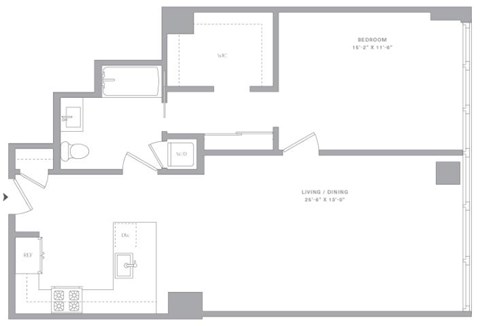 Floor plan for 1 bed, 1 bath, 905 sqft