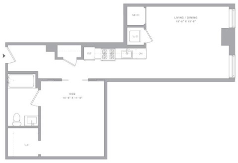 Floor plan for studio, 1 bath, 676 sqft