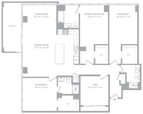 Floor plan for 3 beds, 3 baths, 2000 sqft