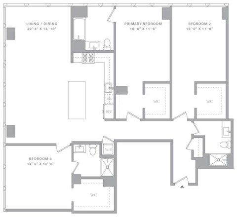 Floor plan for 3 beds, 3 baths, 1826 sqft