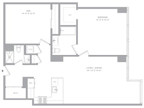 Floor plan for 1 bed, 2 baths, 1188 sqft