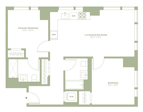 Floor plan for 2 beds, 2 baths, 903 sqft