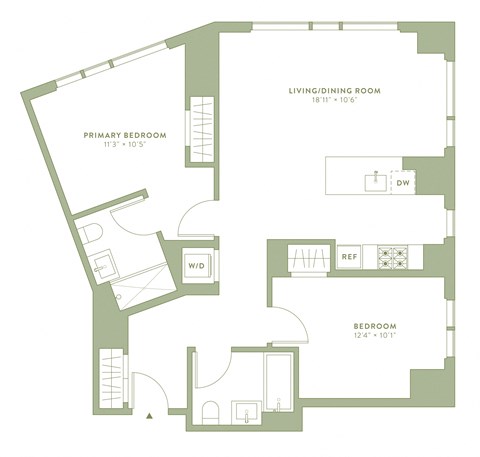 Floor plan for 2 beds, 2 baths, 1016 sqft
